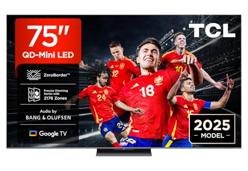 TCL 75C8K Televisor 75 Pulgadas QD Mini LED 4K Smart TV, 4500 nits HDR Premium, 144Hz, ZeroBorder, Bang & Olufsen, Google TV, Dolby Vision IQ y Atmos, Panel WHVA, Game Master