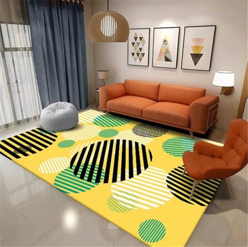 Tapis de salon unicolore jaune lavable grand format rectangulaire XXL