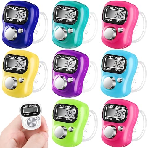 9 Piezas Contador de Dedos Contador de Filas electrónico Anillos de Dedo Marcador LCD Contador de conteo (Rojo/Púrpura/Blanco/Rosa/Verde Claro/Azul/Azul Marino/Azul Cielo/Naranja)