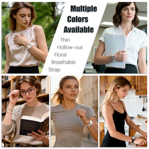 Image of 4 Pack Slim Lace Silicone Bands Compatible for Apple Watch 38mm 40mm 41mm 42mm 44mm 45mm 46mm 49mm, Thin Hollow-out Floral Breathable Strap for iWatch Series 11 /10 /9 /8 /7 /6 /5 /4 /3 /2 /1Ultra SE Women Men