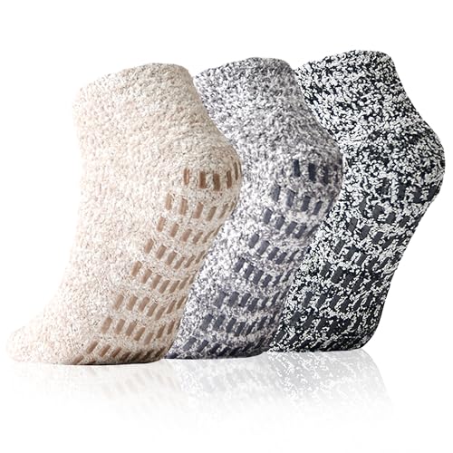 Slipper Socks With Grips for Women and Men - Fuzzy Warm Winter Non-Slip Hospital Socks - Home Cozy Grip Ankle Socks