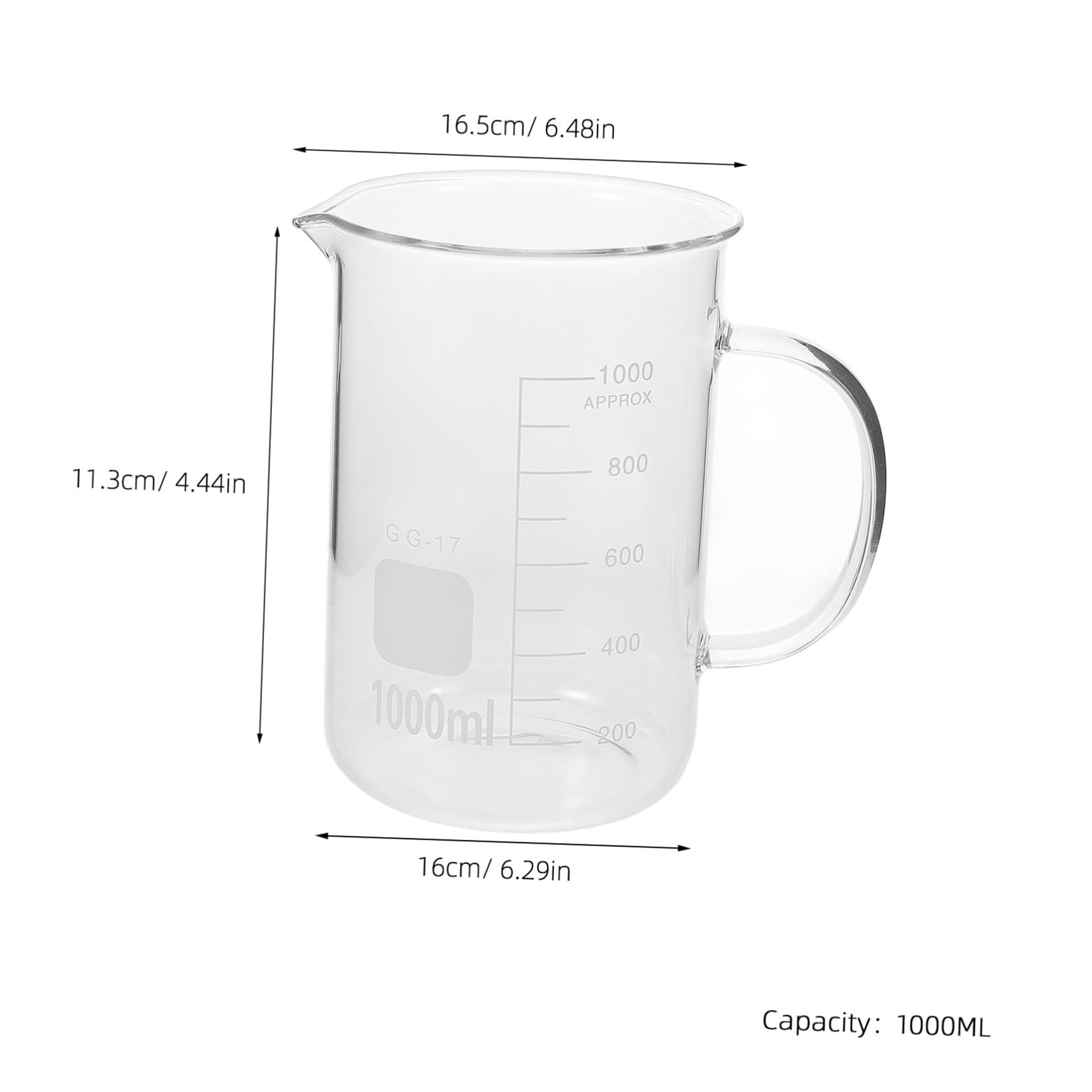 COLLBATH Messbecher Glas 1000ml mit Henkel und Ausguss Glasbecher für Präzises Ausgießen und Einfaches Tragen in Küche und Labor