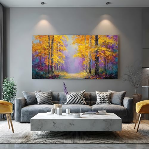 Peinture foret automne feuilles d'or grand format 50x100 cm - 2