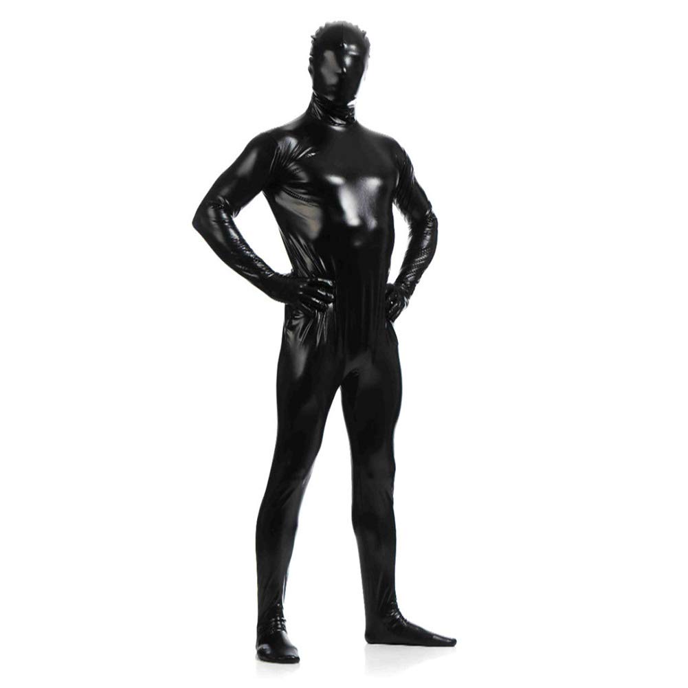 OwlFay Men PVC Wet Look Jumpsuit Tight Faux Leather Bodysuit Zipper One