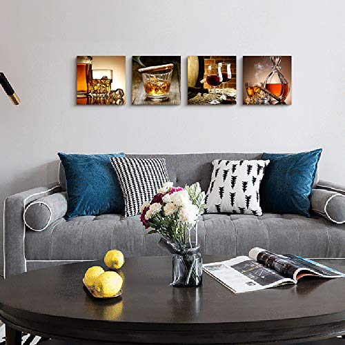 Kitchen Wall Decor Canvas Art Still Life Wine Glass Wall Art Decor Ready To Hang For Home Decoration Bedroom Dining Room Pub Wall Mural Artwork 12" X 12" 4 Pieces Framed Canvas Posters Prints Painting #TOP5