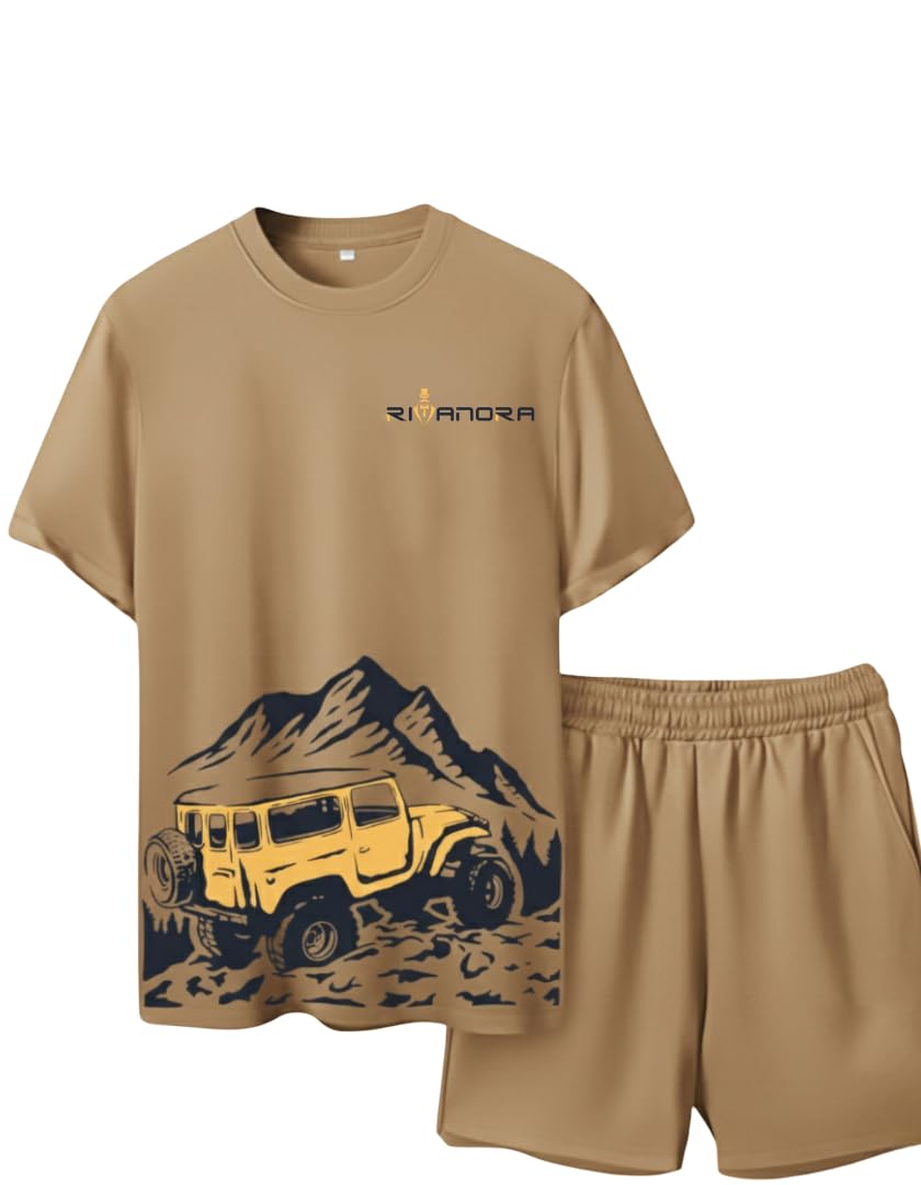 Wrangler Menâ€™s Co-ord Set | Stylish Printed T-Shirt & Shorts Set | Summer Outfit for Men | Casual Wear | Adventure Jeep Print Design in multi