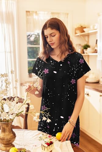 Image of Ekouaer Long Nightgown Women's Loungewear Short Sleeve Sleepwear Full Length Sleep Shirt with Pockets