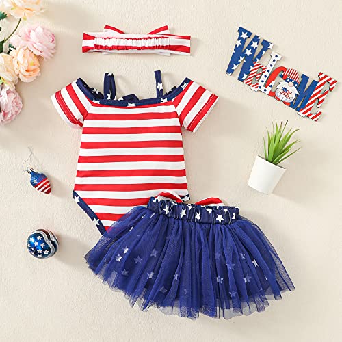 Guodeunh Newborn Baby Girl 4Th Of July Outfits Button Straps Romper Star Tulle Skirt American Flag Style Patriotic Clothes (Blue, 3-6 Months) #TOP2