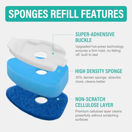 Image of Dish Wand with Handle,Non-Scratch Dishwand Refills Replacement Sponge Heads | Leak-Proof Soap Control Dispenser Scrub Sponges, Advanced Scrubber Brush Pads for Kitchen Cleaning Dishes Sink Washing Tool