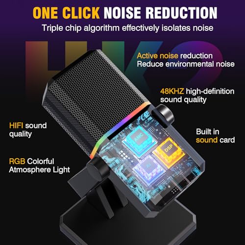 Facmogu HK2 Gaming Microphone, USB Dynamic Gaming Microphone for PC, Computer Gaming Streaming Mic with RGB Light, Mute Button, Gain Control, Desktop Podcast Mic for Recording Studio Twitch YouTube - Image 4