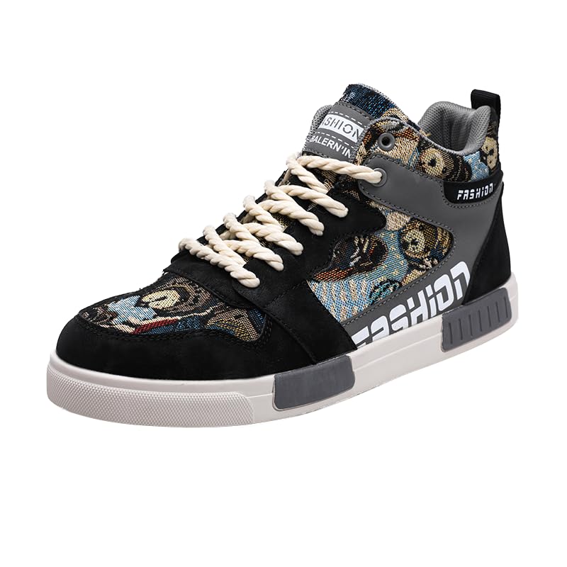 Men's High-Top Striped Lace-Up Skate Shoes for Casual Comfort and Outdoor Activities