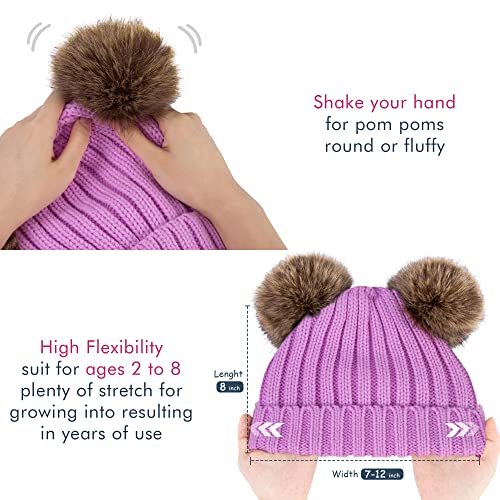 Simplicity Winter Hats For Kids Warm Breathable Girls Winter Hat Cute Beanies For Girls Breathable Fleece Lined Toddler Pom Pom Beanie Hats For Girls, Purple #TOP3