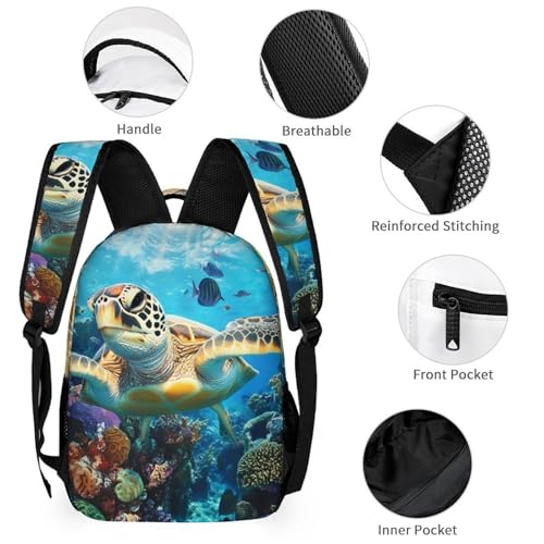 Ocean Turtles Coral Tropical Fish Travel Backpack Lunch Box Pencil Case 3Pcs Set for Men Women Office Outing University3