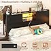 Homieasy Headboard for Queen Size Bed with Storage, Sturdy Bookcase Headboards with Outlet, USB & LED Light, Queen Size Headboard Only, Head Board with Sliding Doors & Bed Adapter for Bedroom, Black