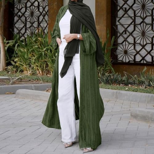OBEEII Women's Muslim Clothing Long Sleeve Open Front Abaya Cardigan with Hijab Kimono Abaya Turkey Dubai Kaftan Dress4