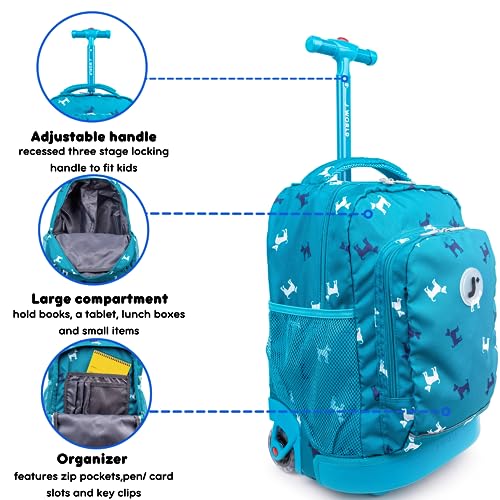 Image of J World Sunny Rolling Backpack for Kids. Roller Bag With Wheels, Puppy