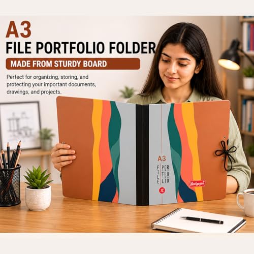 Image of Neelgagan Portfolio File & Document Folder with Secure Elastic Band - Premium Printed Artist Carry Case for Large Sheets, Blueprints & Important Documents - Durable Stationery Organizer (A3)