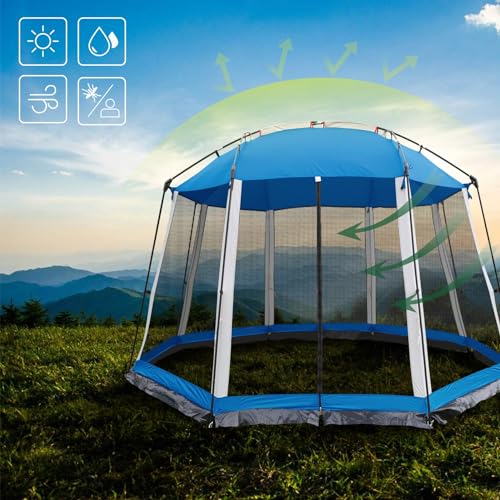 Screen-House-13x13-Feet-Octagonal-Mesh-Canopy-Camping-Gazebo-Shelter-Tent-for-8-10-People-Outdoor-Party-Activities-Blue