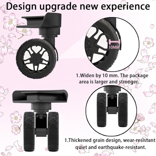 Luggage Wheel Protector, 8PCS Sakura Love Design - Premium Silicone Protectors for 2-2.4" Spinner Wheels Anti-Slip, Ultra-Quiet & Wear-Resistant Travel Accessories (Black)3