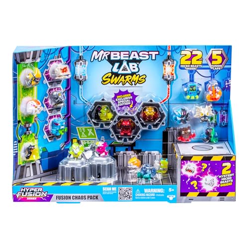 MrBeast Lab Swarms Hyper Series, Collect 100+ Unique Hyper Swarms, Chaos Pack Includes 22 Micro Beasts, 22 Collectible Stickers & 5 Caps to Build Out Your Own MrBeast Lab