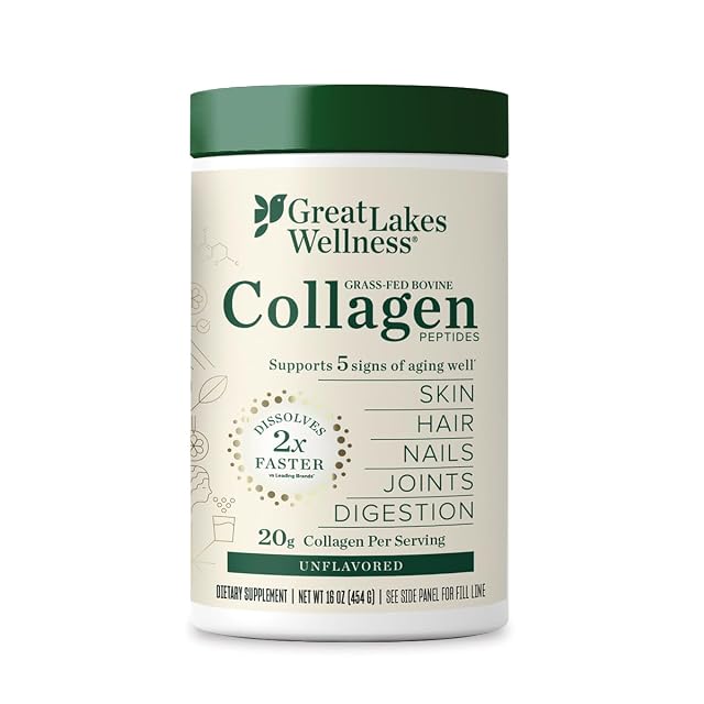 Great Lakes Wellness Collagen Peptides Powder for Skin Hair Nails Joints Digestion - Unflavored - 22 Servings Pack