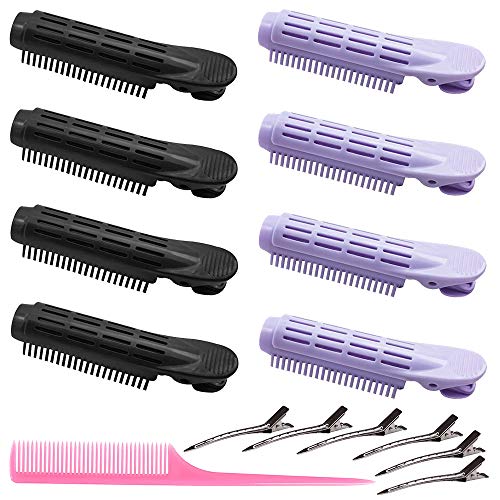 8 Packs Volumizing Hair Root Clip Diy Hair Roller Curler Fluffy Hair Clip Clamps Self Grip Volume Hair Curler for Long Short Hair Clip Natural Hair Styling Hairdressing Tools (Black + Purple)