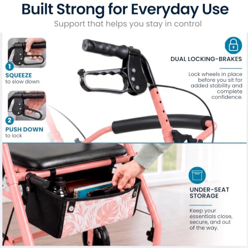 Image of Vive Ultra Lightweight Rollator Walker with Seat - Foldable, Narrow