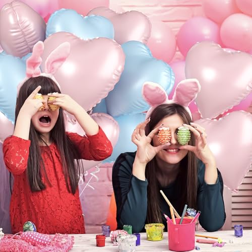 Image of Pink Blue Heart Balloons, 18 Inch Pastel Blue Pink Foil Balloons, 18 Inch Light Pink and Blue Heart Shape Balloon for Girls Boys Birthday Baby Shower Gender Reveal Party Decorations