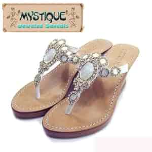 ターコイズ ウェッジソールサンダル Amazon | [ミスティーク] Jeweled Sandals ホワイトターコイズ