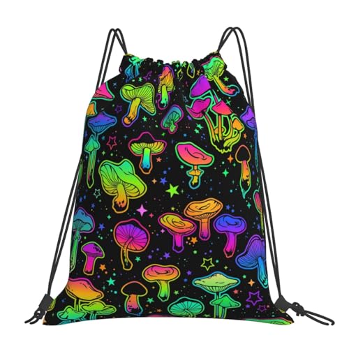 Botizr Drawstring Backpack Trippy Mushroom Waterproof Drawstring Bags Sports Gym Bag for Women Men String Bags for Beach Yoga (1)