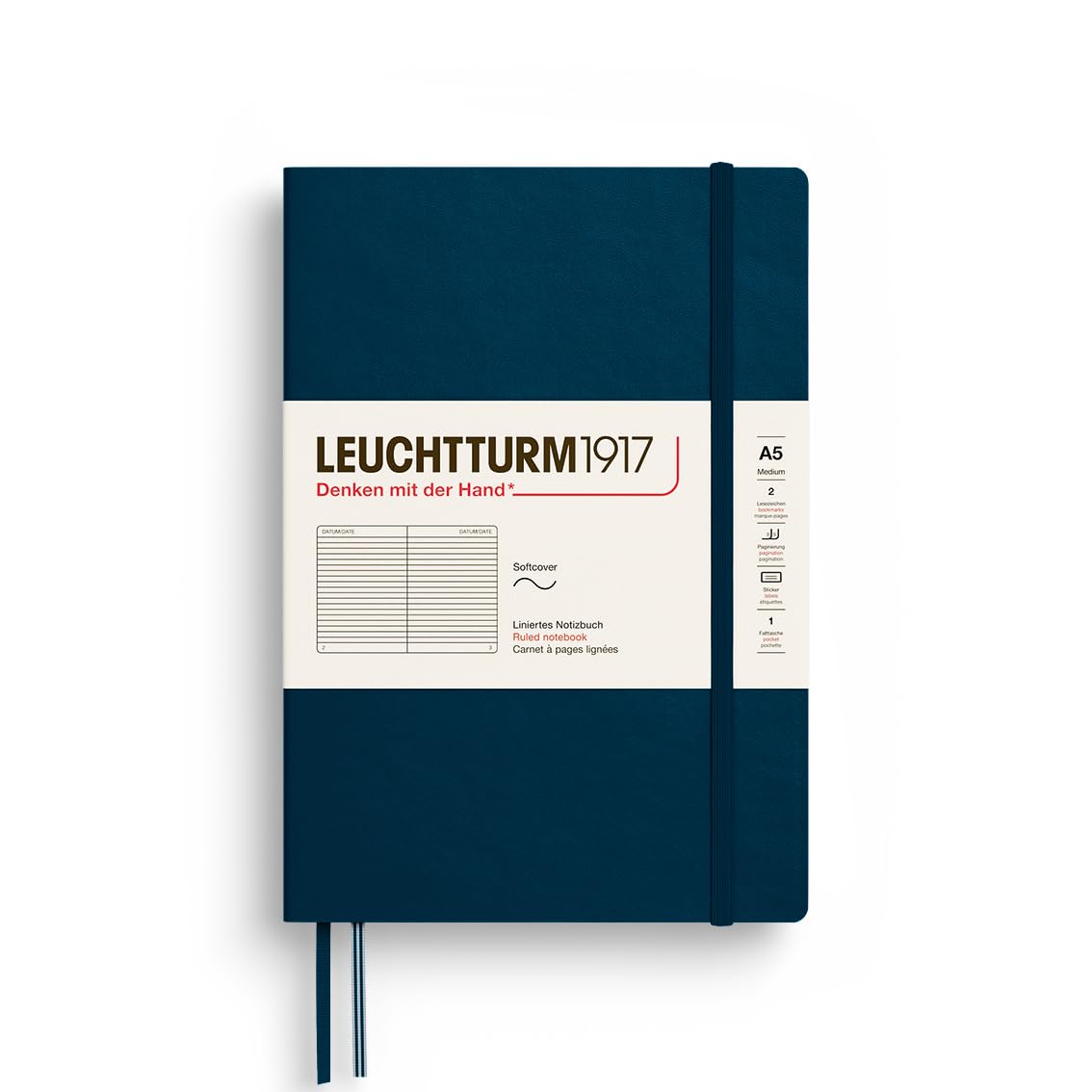 Leuchtturm1917372206 Notebook Medium (A5), Softcover, 123 Numbered Pages, Deep Sea, Ruled