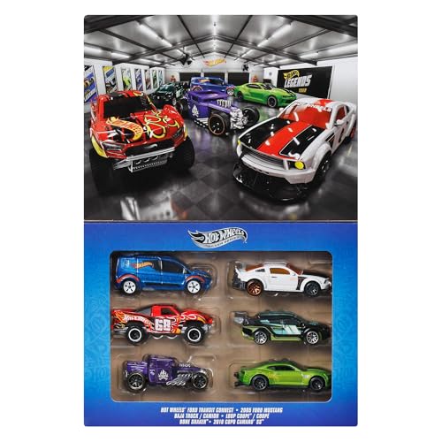 Hot Wheels Coffret Legends, lot de 6 véhicules et camions en métal moulé à l’échelle 1/64 avec décorations de qualité supérieure et emballage à...