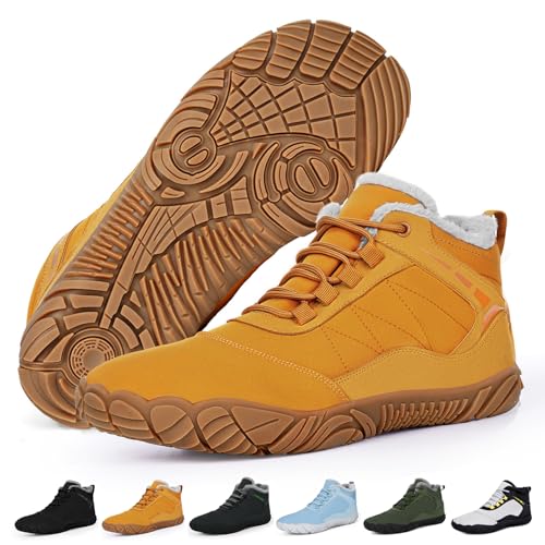 RUYI Zapatos descalzos de invierno, cálidos, forrados, zapatos de invierno para mujer y hombre, zapatos descalzos, impermeables, con suela antideslizante y puntera ancha, W09 Amarillo, 42 EU