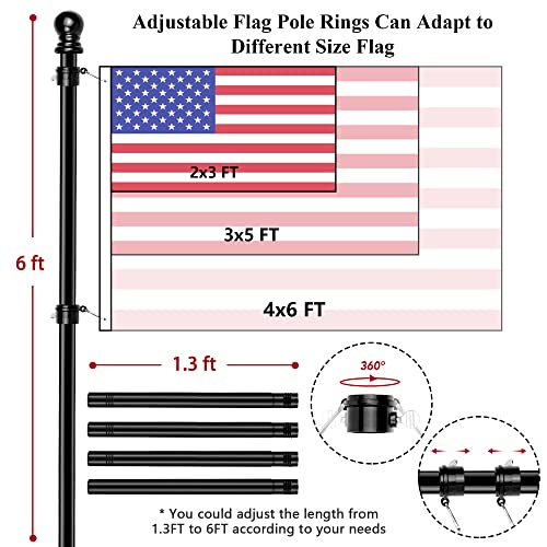 Hoople Flag Pole For Outside House, American Flag With Pole For House, Wall Mount Flag Pole With Bracket For Home Porch, Residential Or Commerical Tangle Free Flag Pole Kit (Black) #TOP3