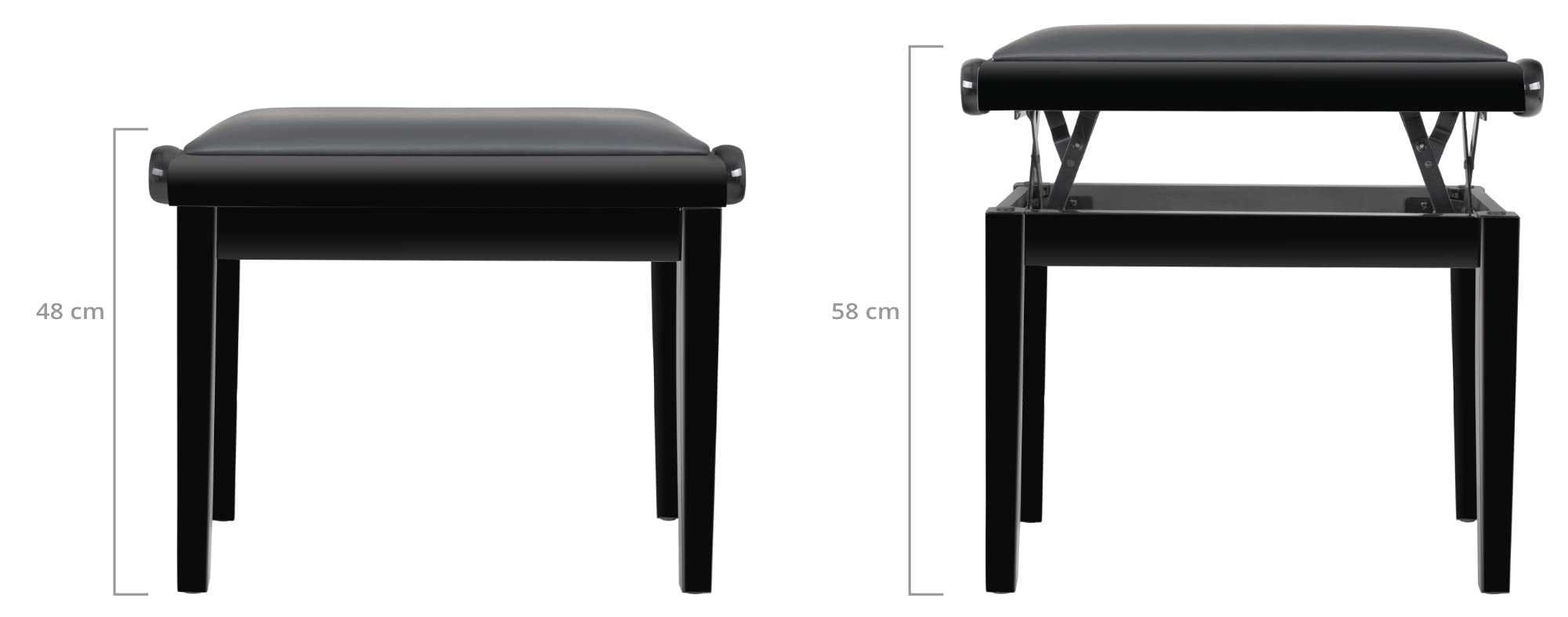 Classic Cantabile Pianobank Modell A - abnehmbare Sitzfläche - Polster aus Kunstleder - Höhenverstellbar von 48 bis 58 cm - 2-fache Kreuz-Mechanik - Massive Holzkonstruktion - Schwarz Hochglanz