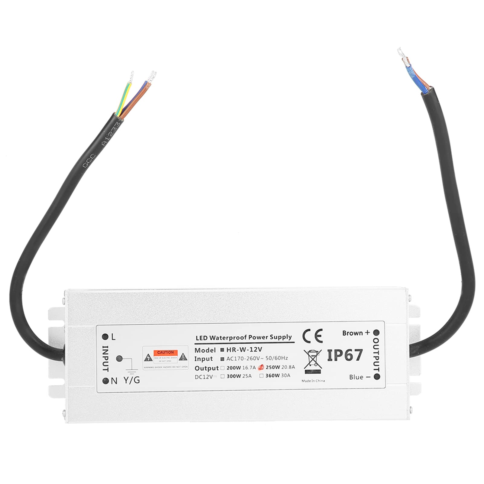 Garsent Alimentatore LED da 250 W IP67 Impermeabile, Trasformatore LED 12 V 20,8 A Driver Dimmerabile con Protezione da Sovratensione per Strisce Luminose da Interni (12V 20,8A HRW-12V250W)