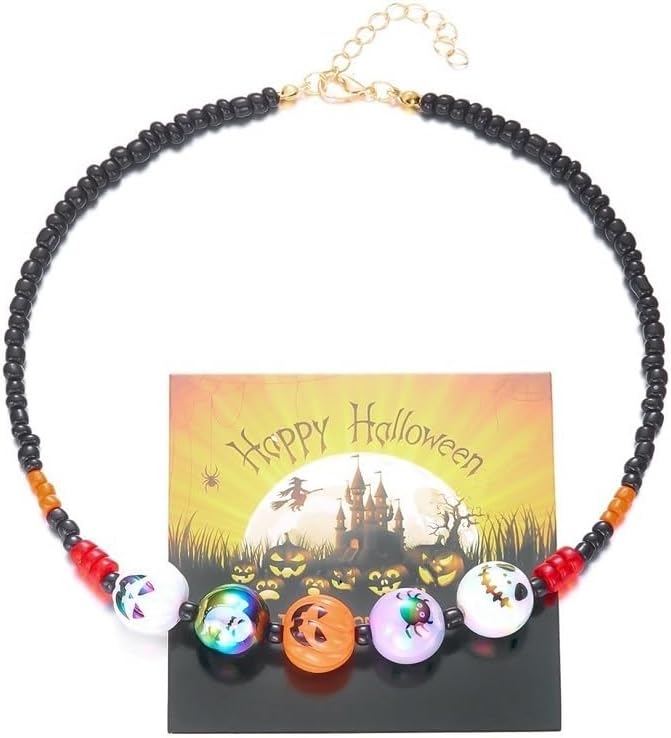Gothic Bloody Imitation Pearl Strand Necklace for Women Gothic Punk Boo pumpkin Bat Beads Vampire Choker Men Halloween Cosplay Costume Jewelry Holiday Gifts
