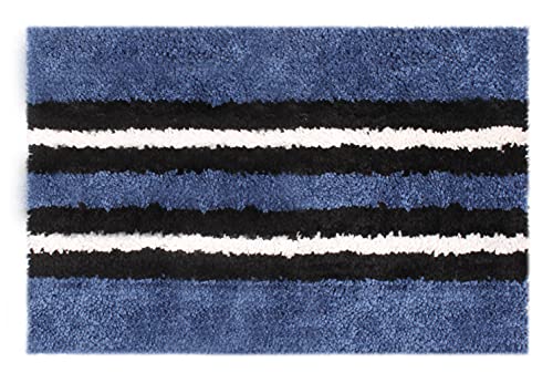 Image of Flooring India Co Bath Mat Super Soft, Anti Slip Stripe Mats (Blue, 38x58 cm) Pack of 1