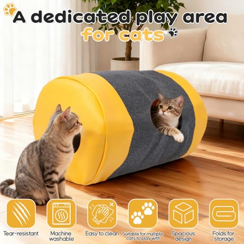 Tapis de jeu pliable pour chats avec tunnel interactif et maison