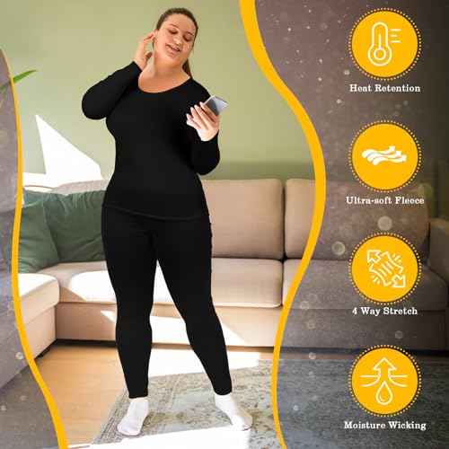 Patelai 3 Pack Women Plus Size Long Sleeve Thermal Shirts Undershirt Fleece Lined Underwear Top Women Crew Neck Base Layer4