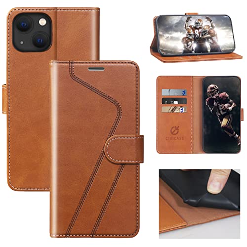 CIVICASE for iPhone 13 Wallet Case,Leather Flip Case [RFID Blocking] Credit Card Holder Folio Magnetic Stand TPU Shockproof Cover color matching for iPhone 13 (6.1