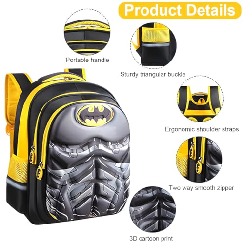 PALAY® School Kids Backpack 3D Cartoon Batman Print Hard Shell Backpack Lightweight School Backpack Padded Shoulder Strap And Lift Handle Waterproof School Backpack School Gift for Kids 6-10 Years Old - Image 4