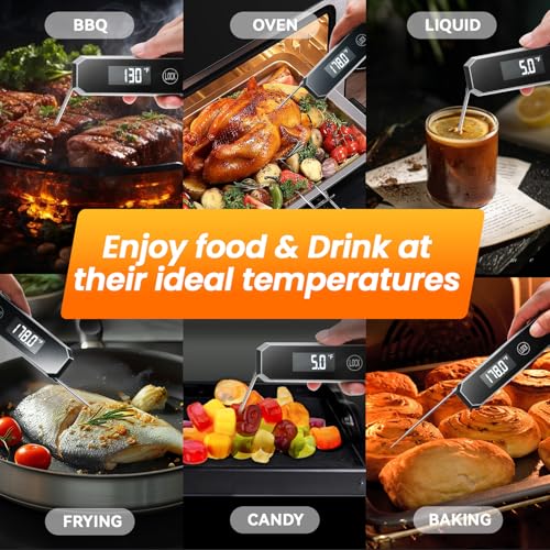 Meat Thermometer Digital, 0.5 Sec Instant Read Food Thermometer for Cooking Grilling Air Fryer, Kitchen Cooking Food Thermometer for BBQ Smoker Oil Fry Candy Thermometers (Grey)