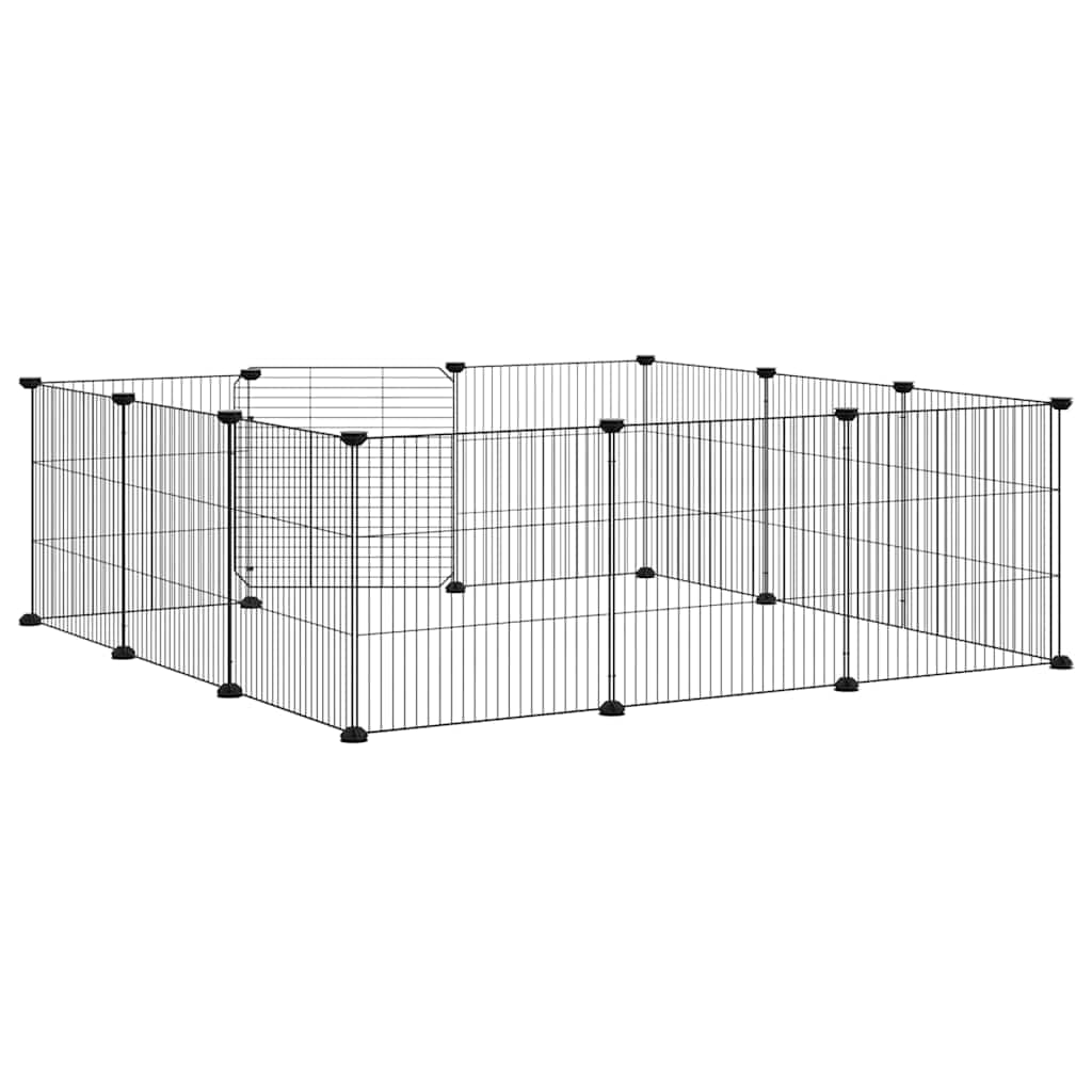 Jaula para mascotas de 12 paneles con puerta negra de acero pulverizado, 35 x 35 cm, jaula para animales pequeños para conejos, casa de roedores, rueda libre, uso interior y exterior
