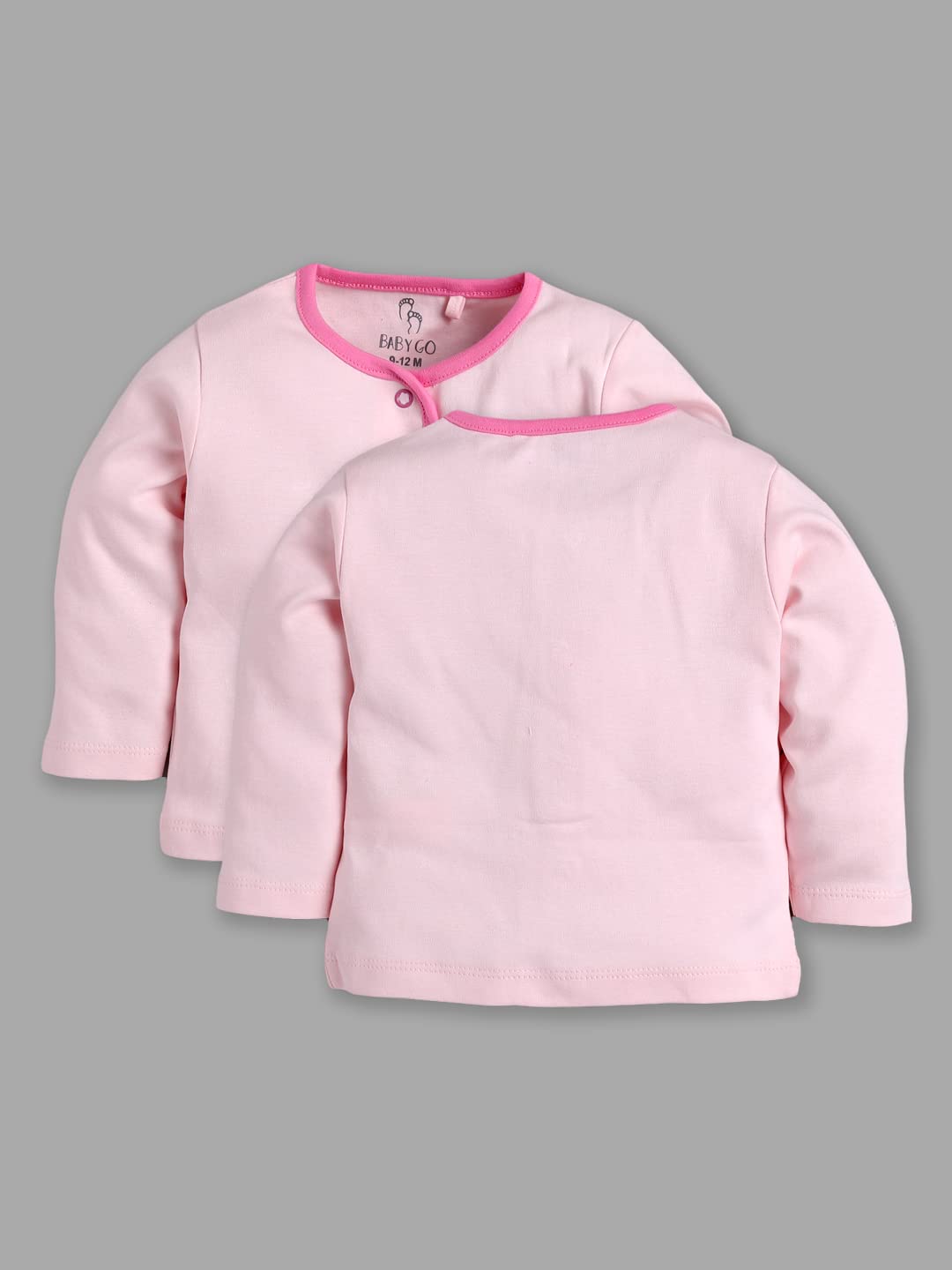 Baby Go Unisex Langarm-T-Shirt aus 100 % Baumwolle, vorne offen, 3er-Pack, weich und atmungsaktiv, mit Druckknöpfen, bequemes Schichtoberteil für Babys