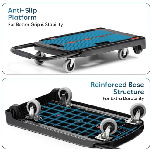 Image of Corvids 100kg Folding Platform Trolley | 2-Year Warranty | Portable Plastic Hand Truck | 360 Swivel Wheels | Heavy Duty Utility Cart for Home, Office, Hotels & Outdoor Use