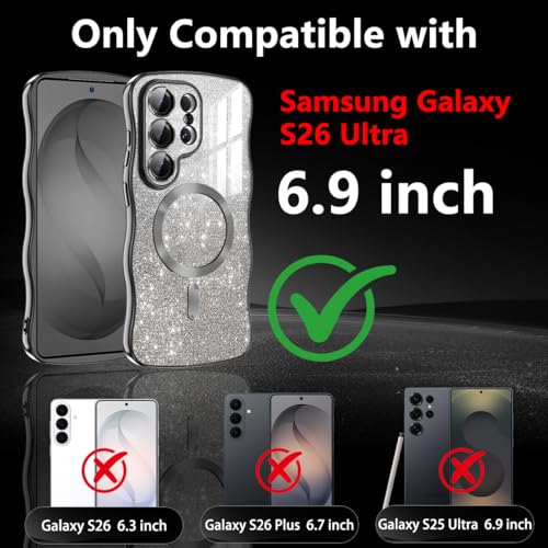 Meshine for Galaxy S26 Ultra Case, [Compatible with MagSafe][Built-in Camera Lens] Magnetic Curly Wavy Frame Shockproof Shiny Cute for Women Girls Cover for Samsung Galaxy S26 Ultra,Glitter Black - image 2