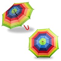 Inevitable Kid's Rainbow Umbrella, 66cm Diameter, Curved Handle, Velcro Fastening, Push Button Auto Open