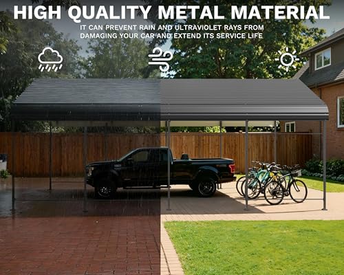 Image of Greesum 12x20FT Metal Round Carport with Side Support Rods, Deep Gray