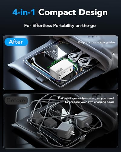 Image of 66W Retractable Wall Charger,4-in-1 Plug with USB-C&Lightening Fast Charger